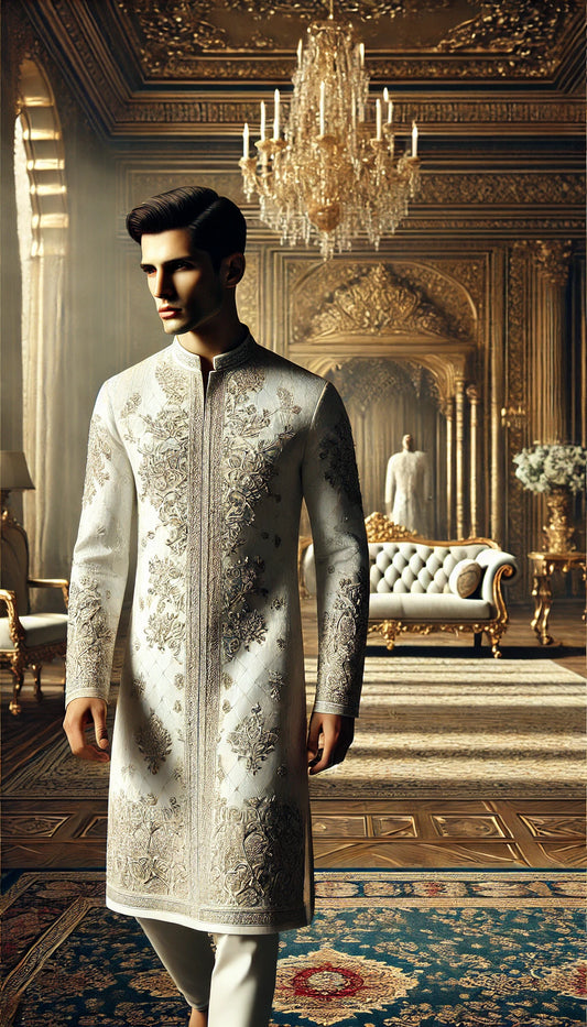 White Embroided Kurta - W202503